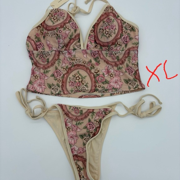 Floral Bikini Set - Pink and Cream - Picture 1 of 3